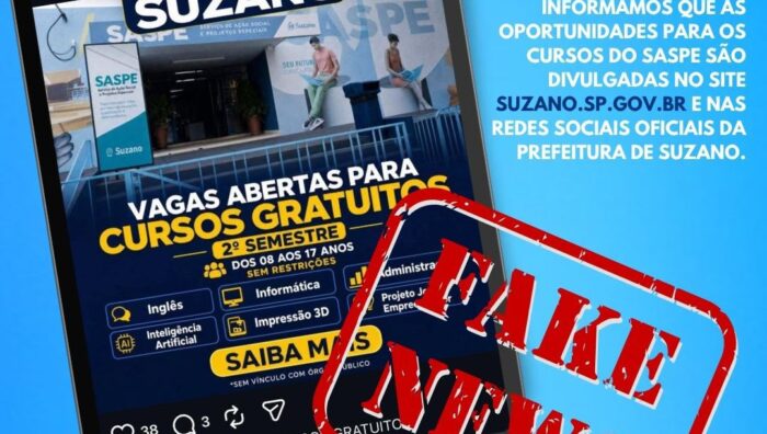 Prefeitura de Suzano alerta para anúncios falsos de cursos nas redes sociais