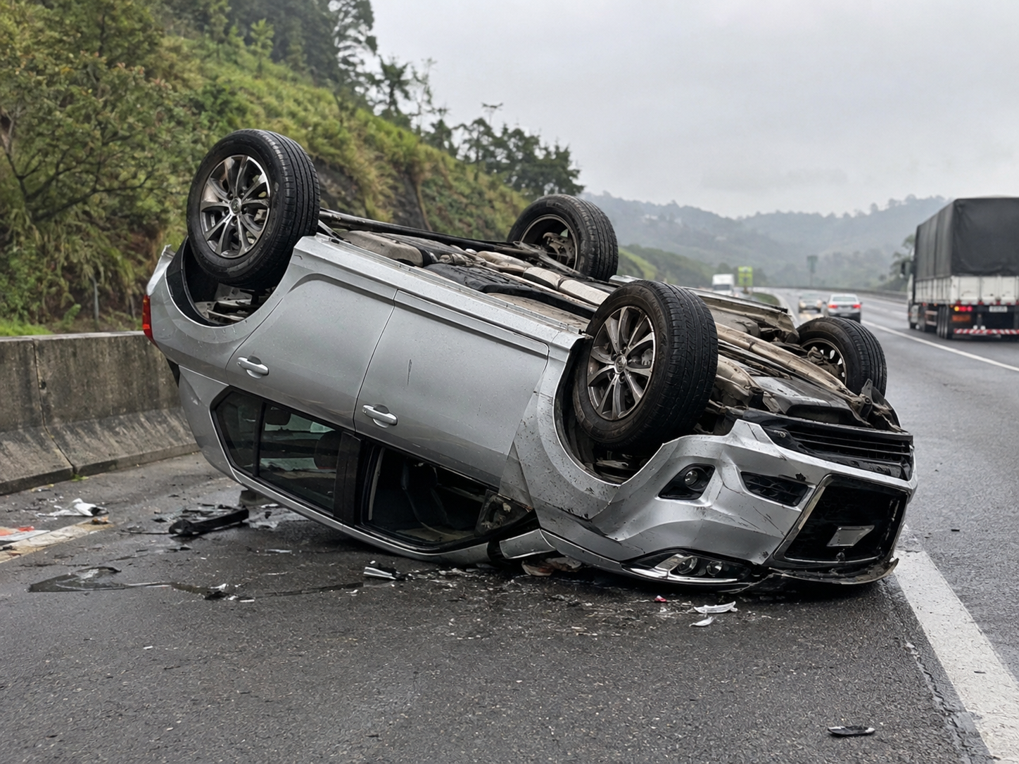 Carro capota após bater em mureta na Mogi-Dutra e deixa mulher ferida